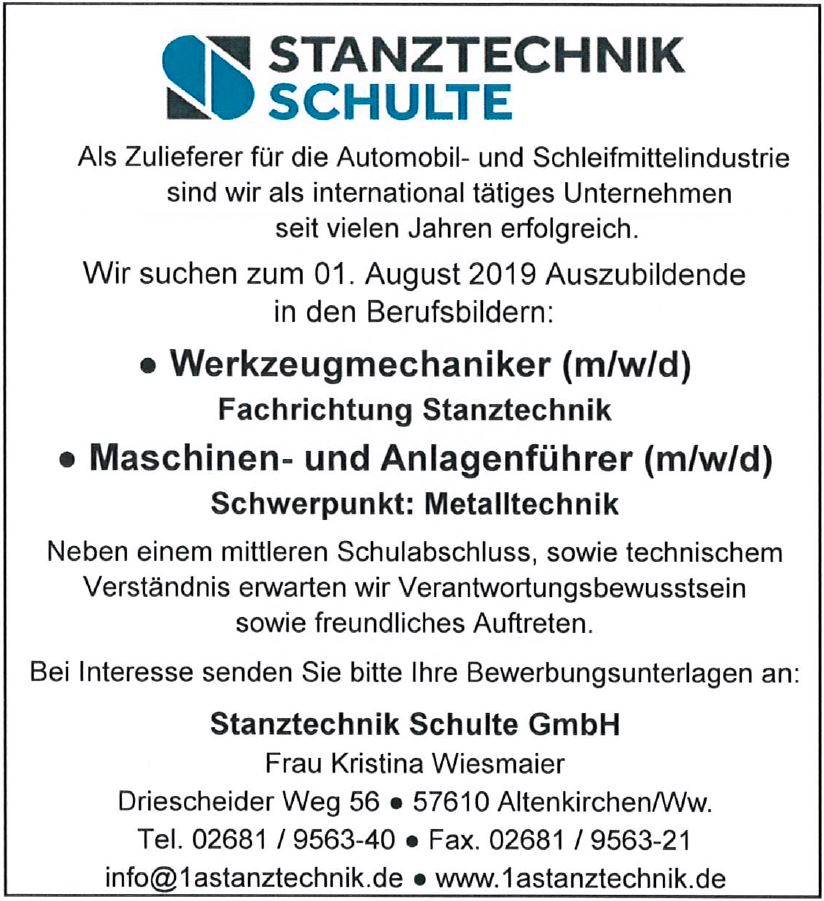 StanztechnikSchulte Ausbildung2019